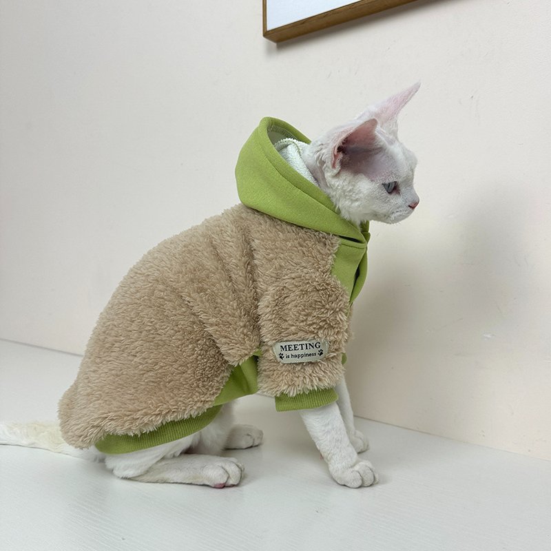 Plush Fleece Hoodie Button Jacket Sphynx Cat Clothes - PIKAPIKA
