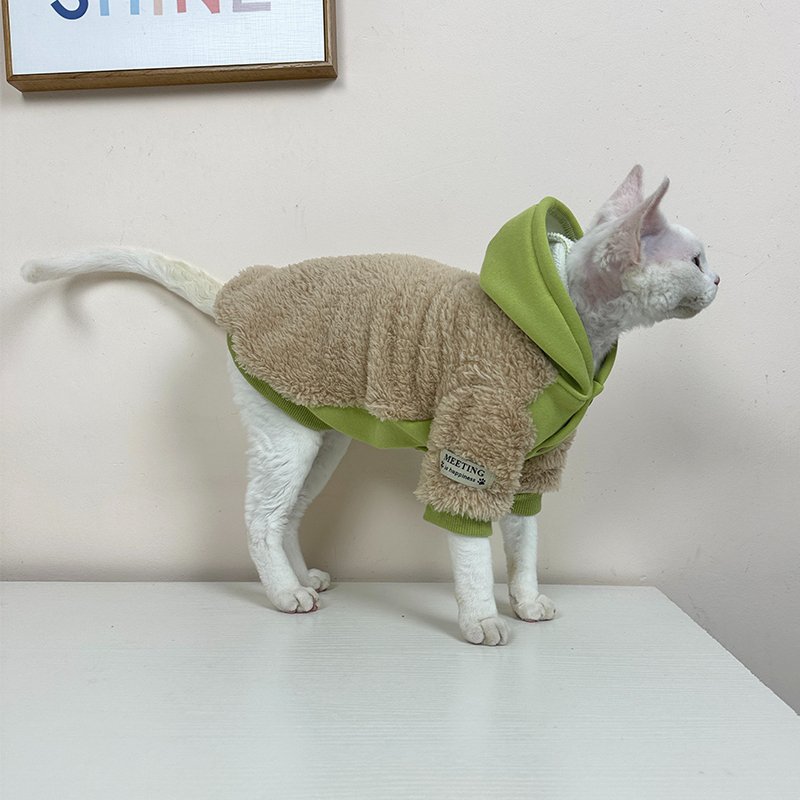Plush Fleece Hoodie Button Jacket Sphynx Cat Clothes - PIKAPIKA