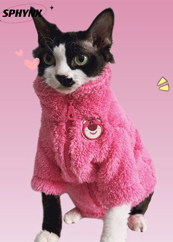Plush Fleece Zip Coat Winter Jacket Sphynx Cat Clothes - PIKAPIKA