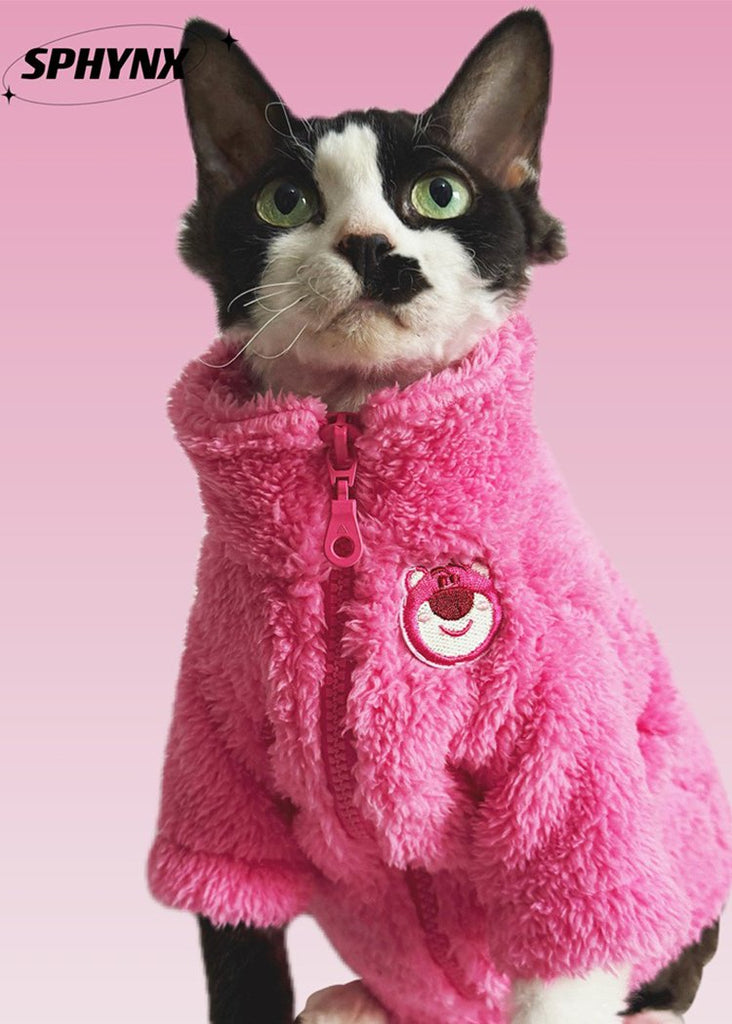 Plush Fleece Zip Coat Winter Jacket Sphynx Cat Clothes - PIKAPIKA