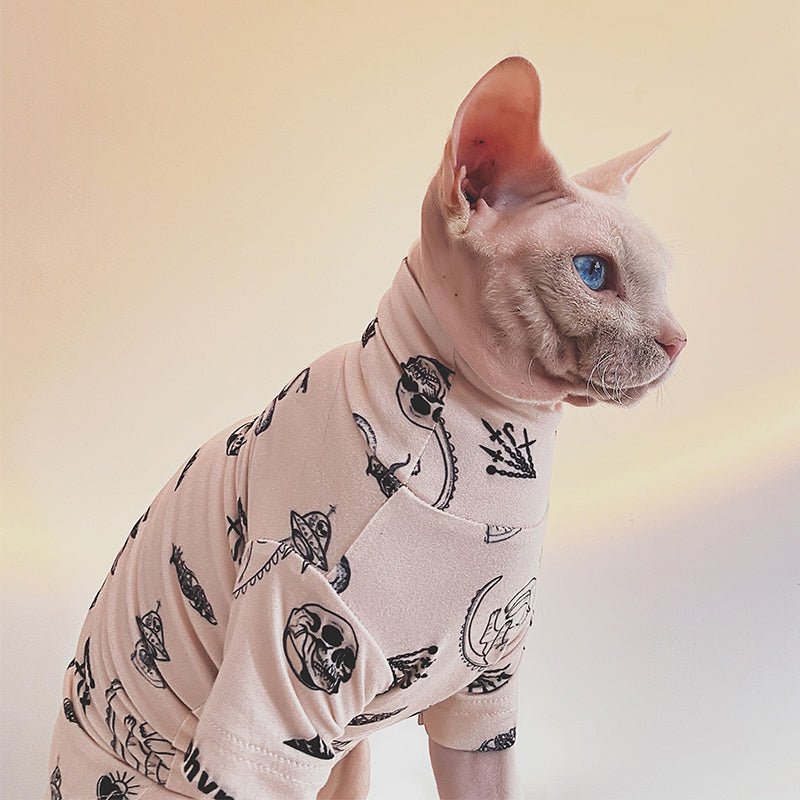 Printed Cotton T-shirt Sphynx Cat Clothes - PIKAPIKA