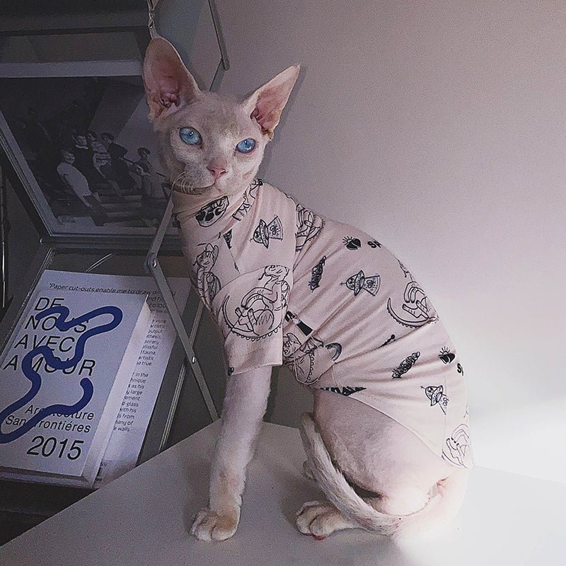 Printed Cotton T-shirt Sphynx Cat Clothes - PIKAPIKA