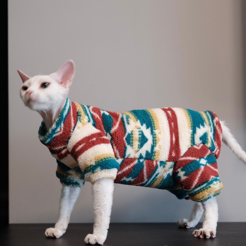 Printed Thick Four - Leg Cat Clothes Sphynx Devon Warm Winter Onesie - PIKAPIKA