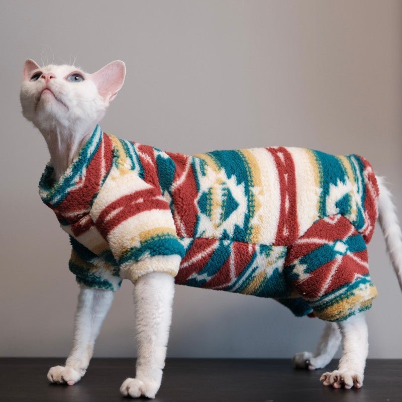 Printed Thick Four - Leg Cat Clothes Sphynx Devon Warm Winter Onesie - PIKAPIKA