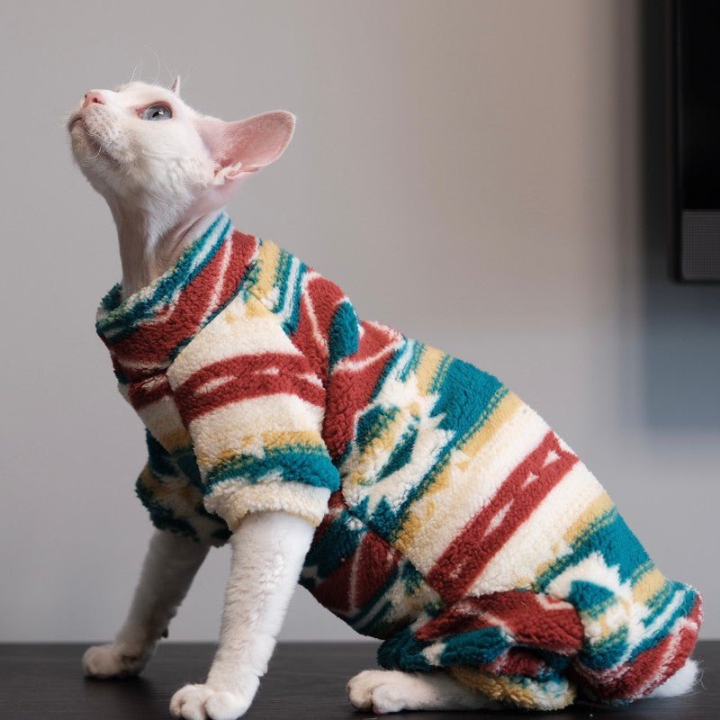 Printed Thick Four - Leg Cat Clothes Sphynx Devon Warm Winter Onesie - PIKAPIKA
