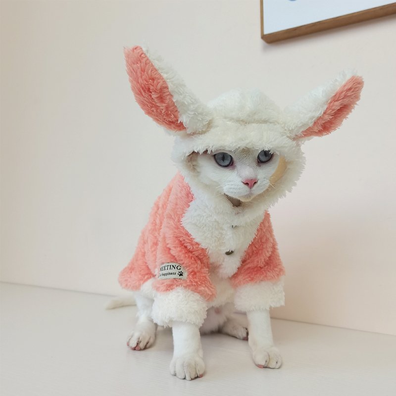 Rabbit Fleece Hoodie Pajama Onesie Cotume Sphynx Cat Clothes