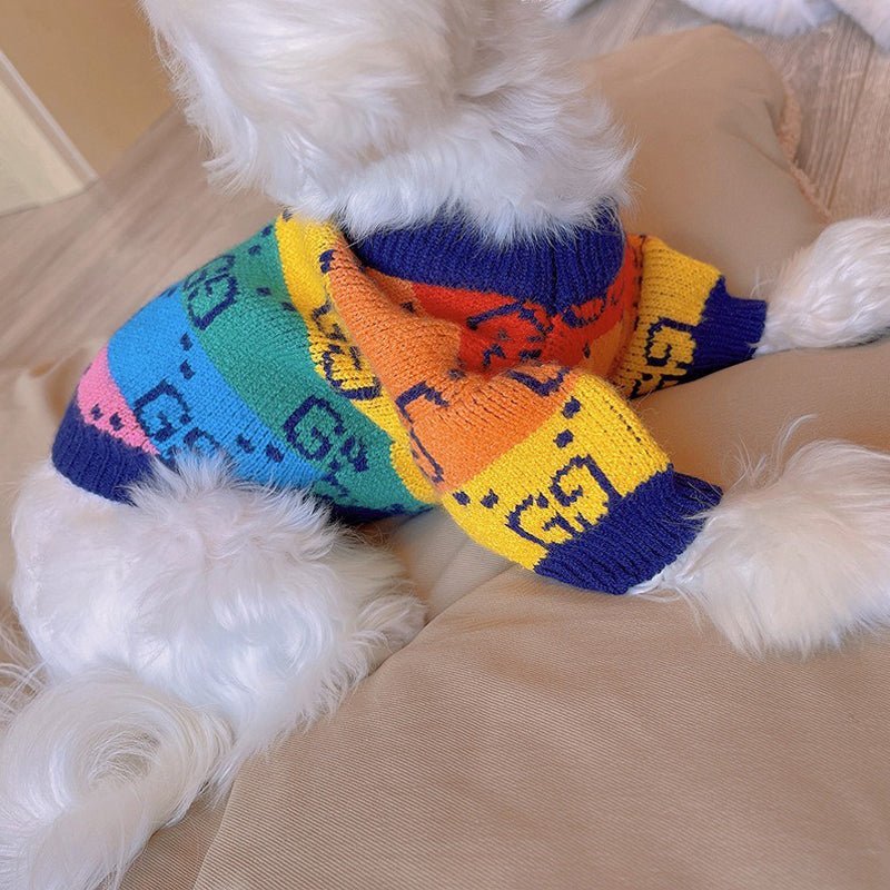 Rainbow Gucci Style Knit Sweater Dog Clothes - PIKAPIKA