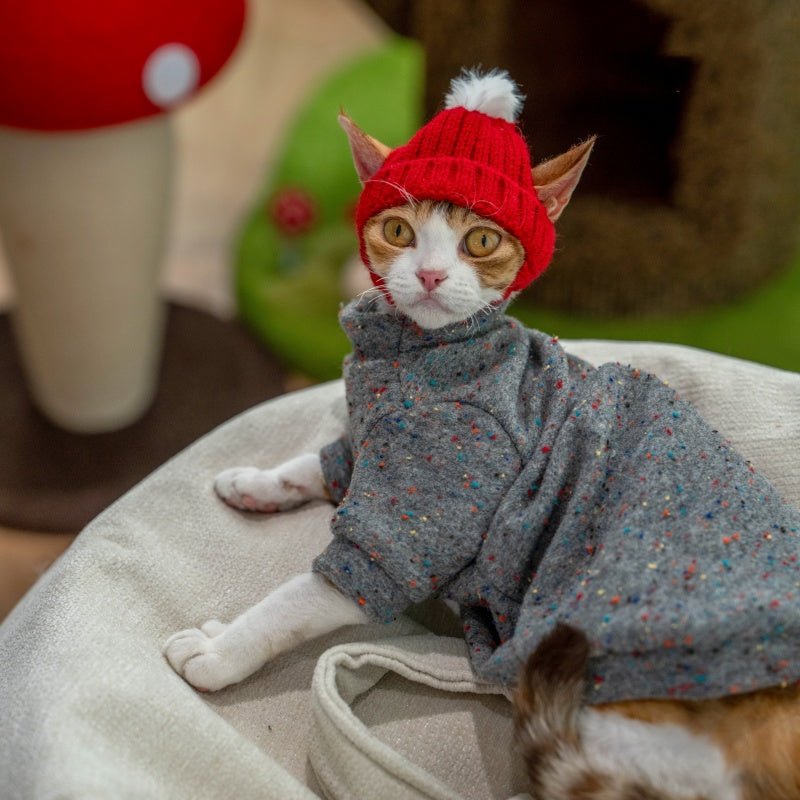 Red Hood Knit Hat Devon Sphynx Cat Ear Opening Warm Hat - PIKAPIKA