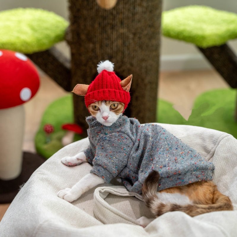 Red Hood Knit Hat Devon Sphynx Cat Ear Opening Warm Hat - PIKAPIKA