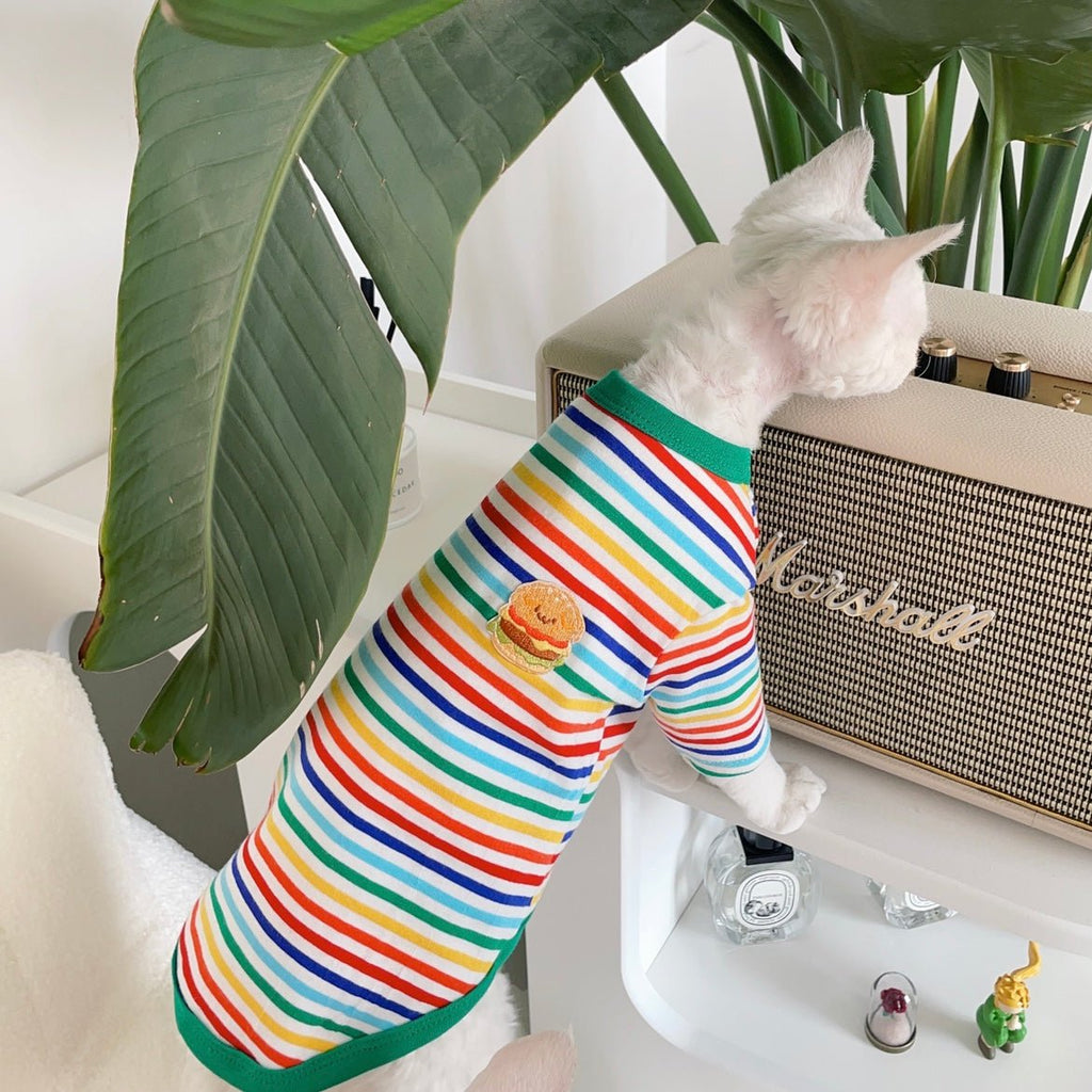 Soft Colorful Stripes Onesies for Sphynx Cat Devon Rex Clothes - PIKAPIKA