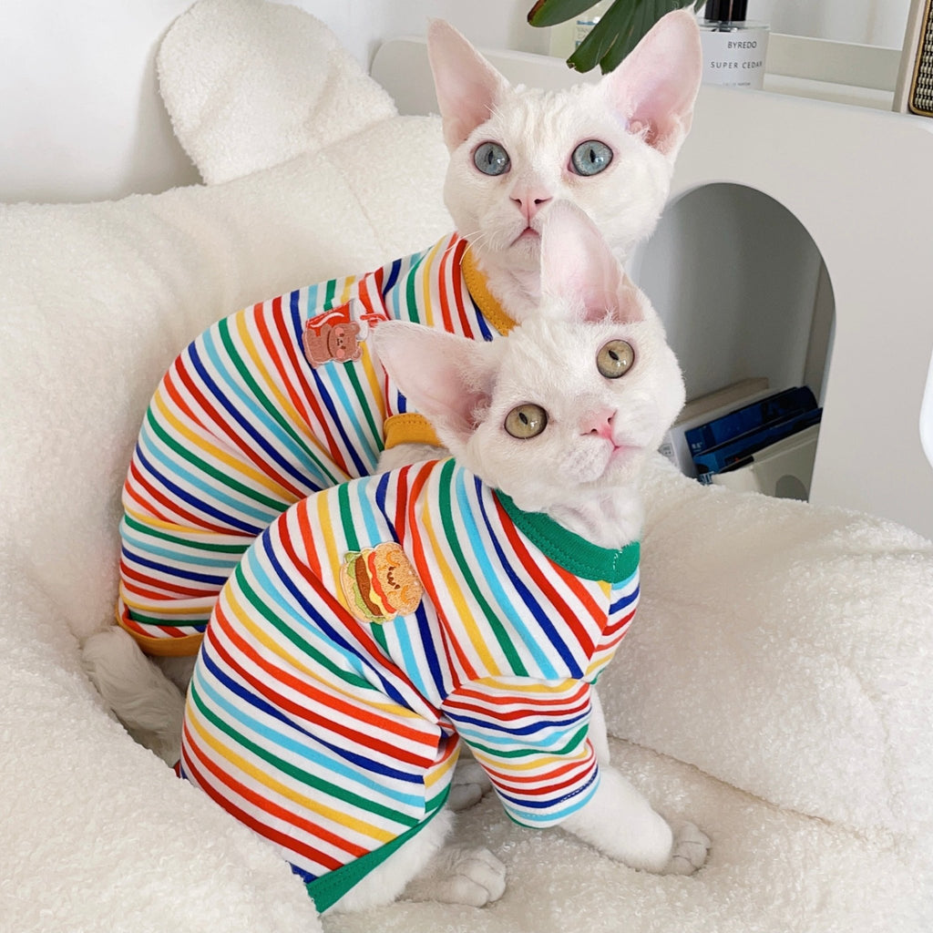 Soft Colorful Stripes Onesies for Sphynx Cat Devon Rex Clothes - PIKAPIKA