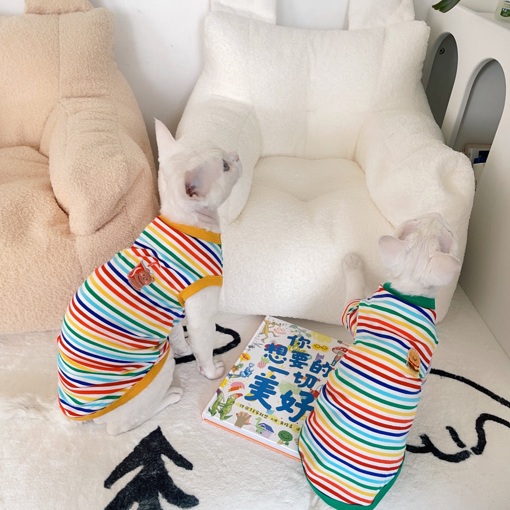 Soft Colorful Stripes Onesies for Sphynx Cat Devon Rex Clothes - PIKAPIKA