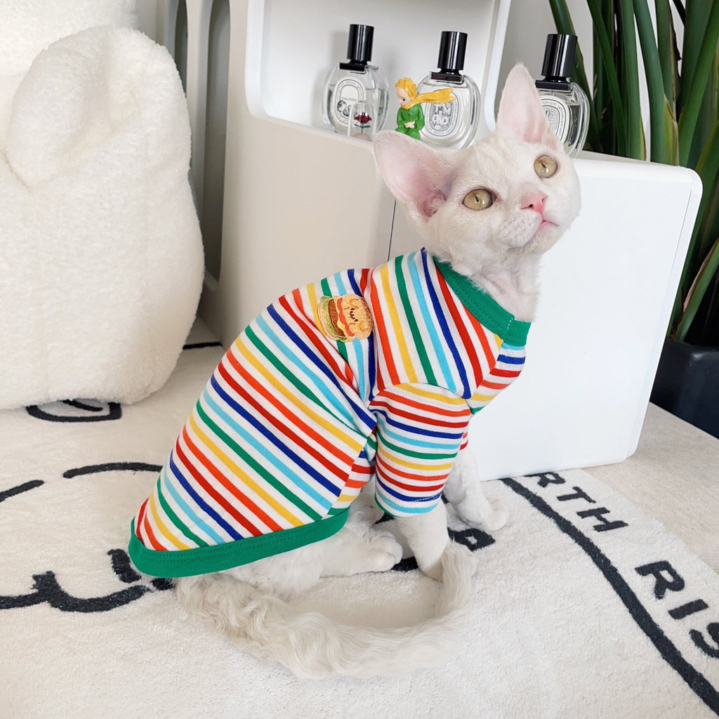 Soft Colorful Stripes Onesies for Sphynx Cat Devon Rex Clothes - PIKAPIKA