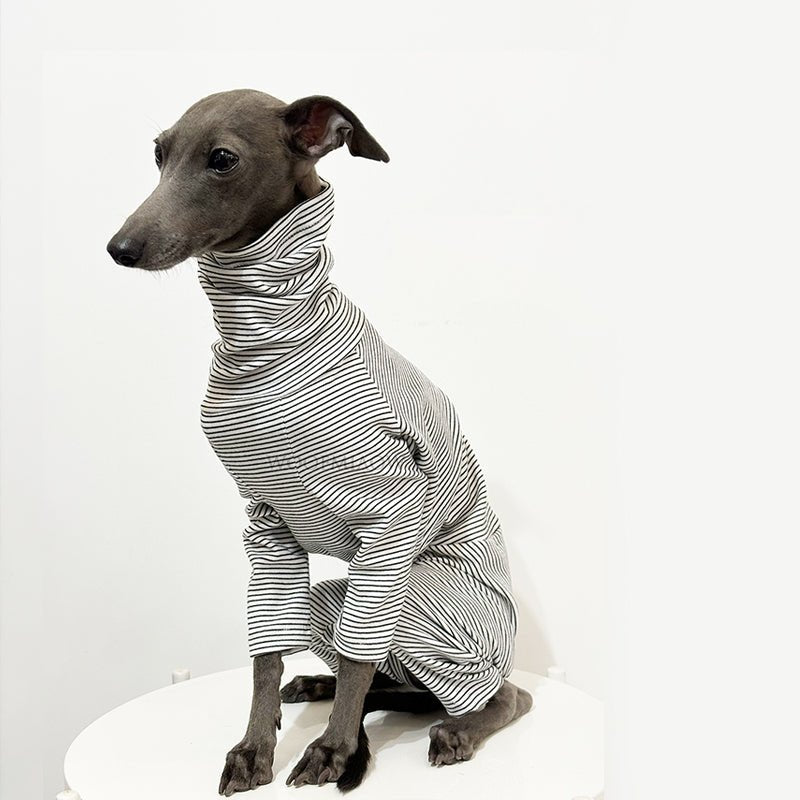 Soft Cotton Dog Onesies Stripe Shirt 4 Legged Clothing Full Body Coverage - PIKAPIKA