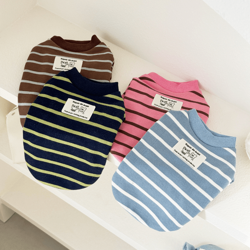 Soft Cotton Shirts Sphynx Cat Devon Rex Clothes Stripes - PIKAPIKA