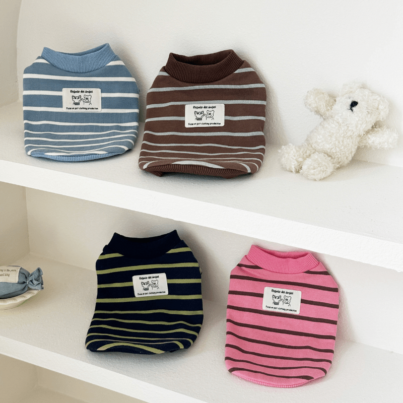 Soft Cotton Shirts Sphynx Cat Devon Rex Clothes Stripes - PIKAPIKA