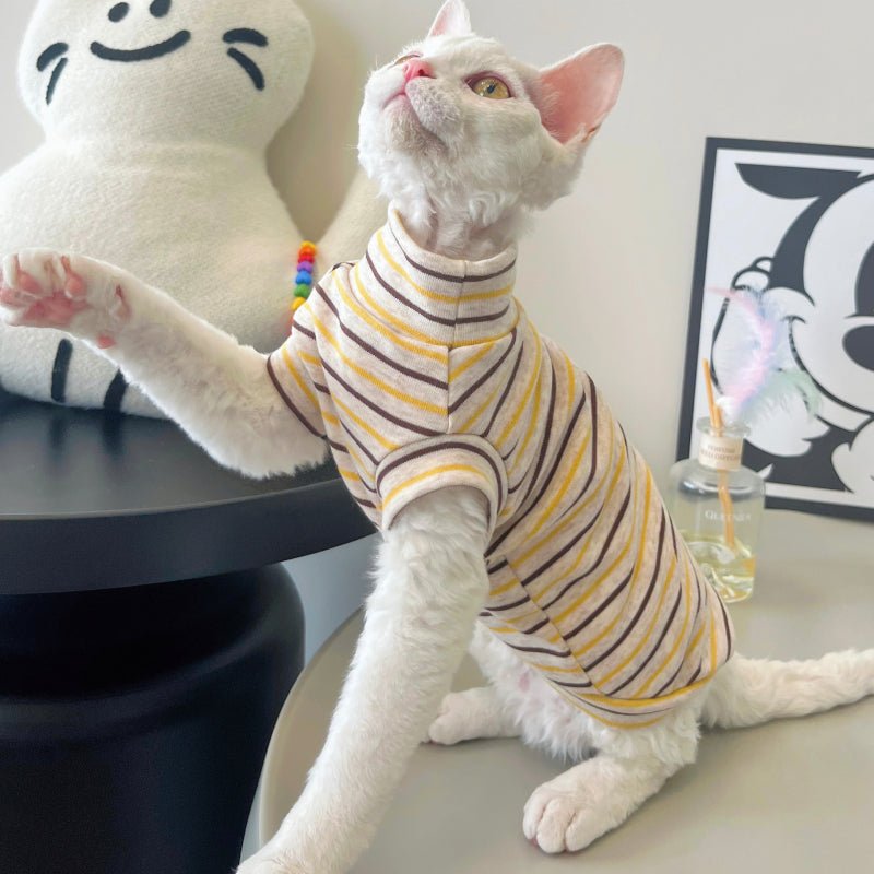 Soft Cotton Sleeveless T-shirt Sphynx Cat Devon Rex Stripes Clothes - PIKAPIKA