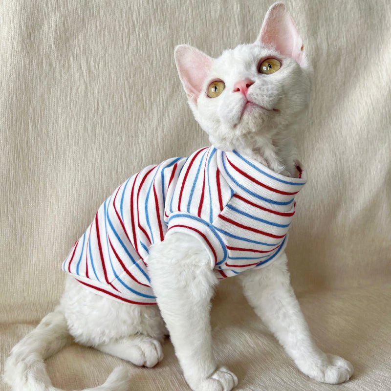 Soft Cotton Sleeveless T-shirt Sphynx Cat Devon Rex Stripes Clothes - PIKAPIKA
