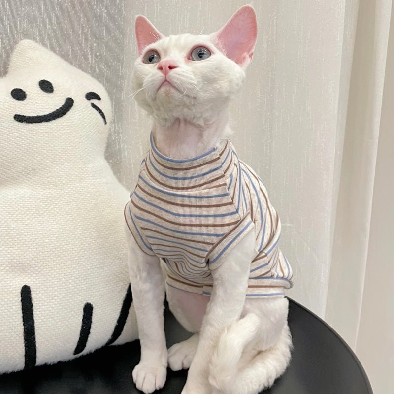 Soft Cotton Sleeveless T-shirt Sphynx Cat Devon Rex Stripes Clothes - PIKAPIKA