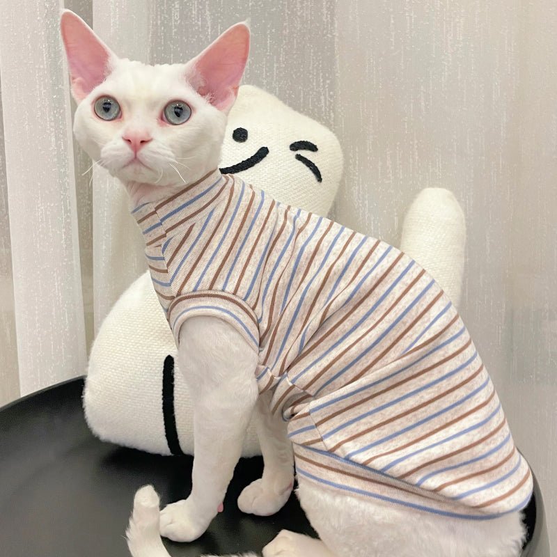 Soft Cotton Sleeveless T-shirt Sphynx Cat Devon Rex Stripes Clothes - PIKAPIKA