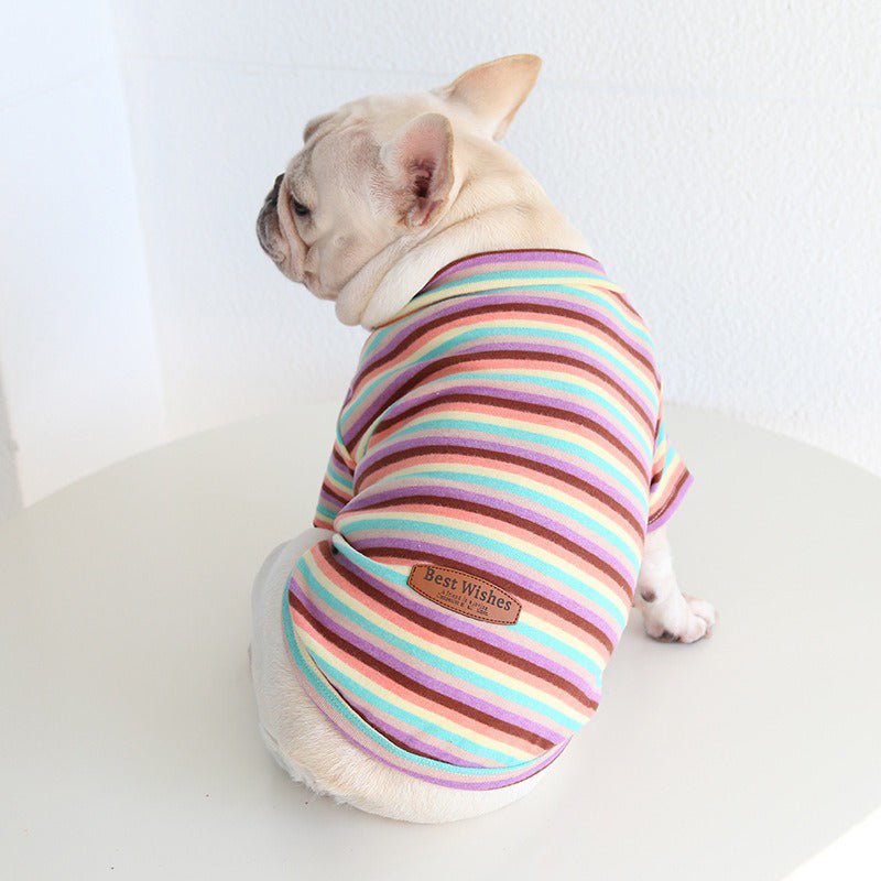 Soft Cotton Stripe Dog T-shirt Bulldog Clothes - PIKAPIKA