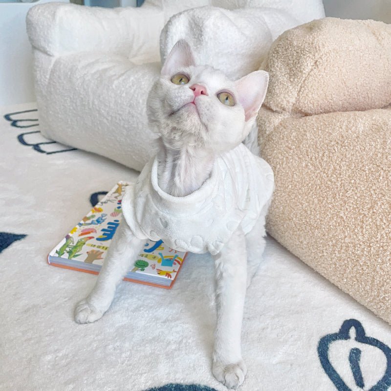 Soft Sleeveless Shirts Sphynx Cat Devon Rex Clothes White - PIKAPIKA