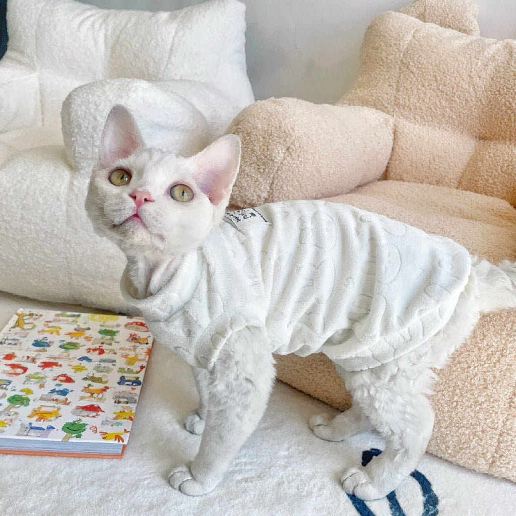 Soft Sleeveless Shirts Sphynx Cat Devon Rex Clothes White - PIKAPIKA