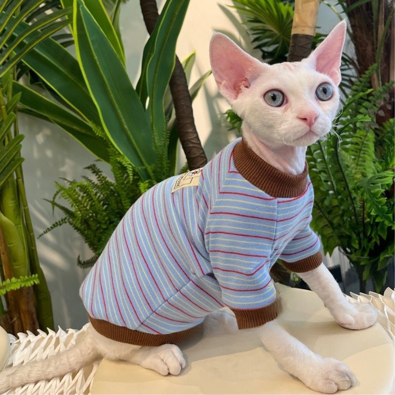 Soft Stripes Shirts for Sphynx Cat Devon Rex Cotton Clothes - PIKAPIKA