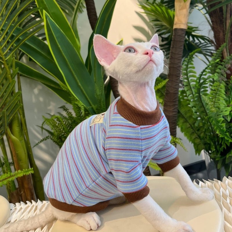 Soft Stripes Shirts for Sphynx Cat Devon Rex Cotton Clothes - PIKAPIKA
