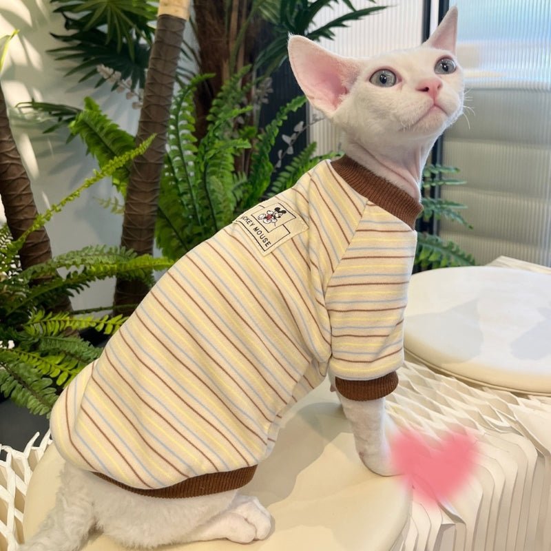 Soft Stripes Shirts for Sphynx Cat Devon Rex Cotton Clothes - PIKAPIKA
