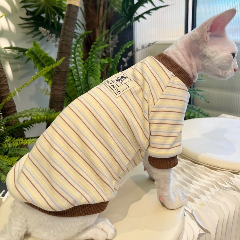 Soft Stripes Shirts for Sphynx Cat Devon Rex Cotton Clothes - PIKAPIKA