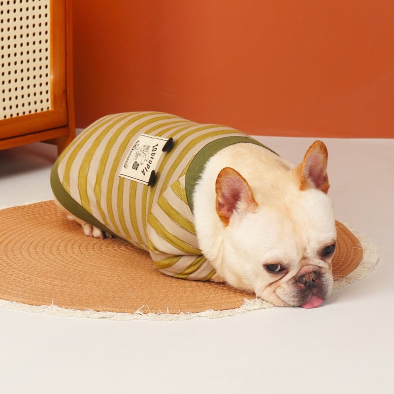 Soft Thin T-shirts Dog Stripes Clothes Bulldog Green - PIKAPIKA