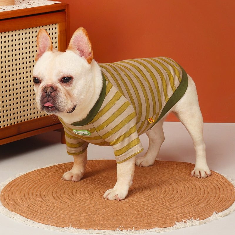 Soft Thin T-shirts Dog Stripes Clothes Bulldog Green - PIKAPIKA