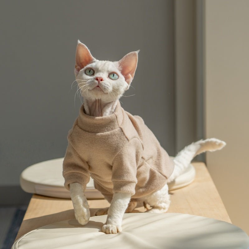 Solid Color Round Sleeve Cotton Base Layer Air - Conditioned Shirt Sphynx Cat Clothes - PIKAPIKA