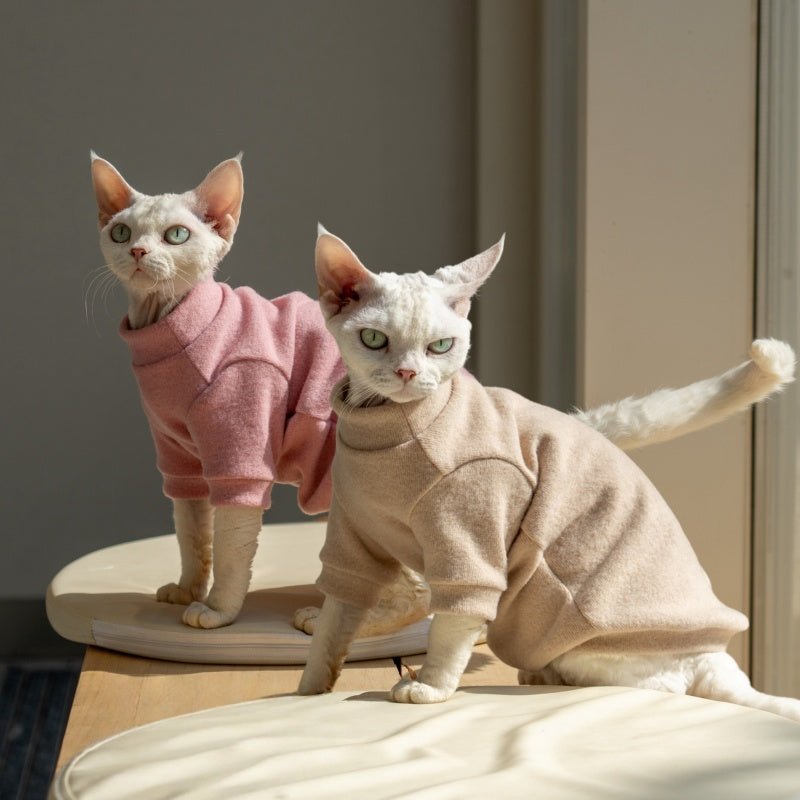 Solid Color Round Sleeve Cotton Base Layer Air - Conditioned Shirt Sphynx Cat Clothes - PIKAPIKA