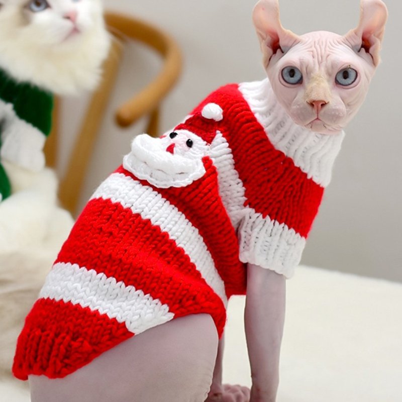 Sphynx Cat Clothes Christmas Sweater Knit Hand Made - PIKAPIKA