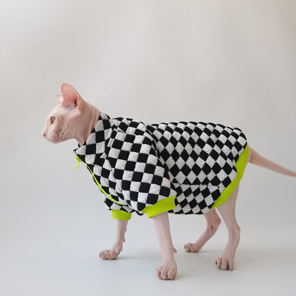 Sphynx Cat Clothes Cotton Padded Jacket Checker - PIKAPIKA
