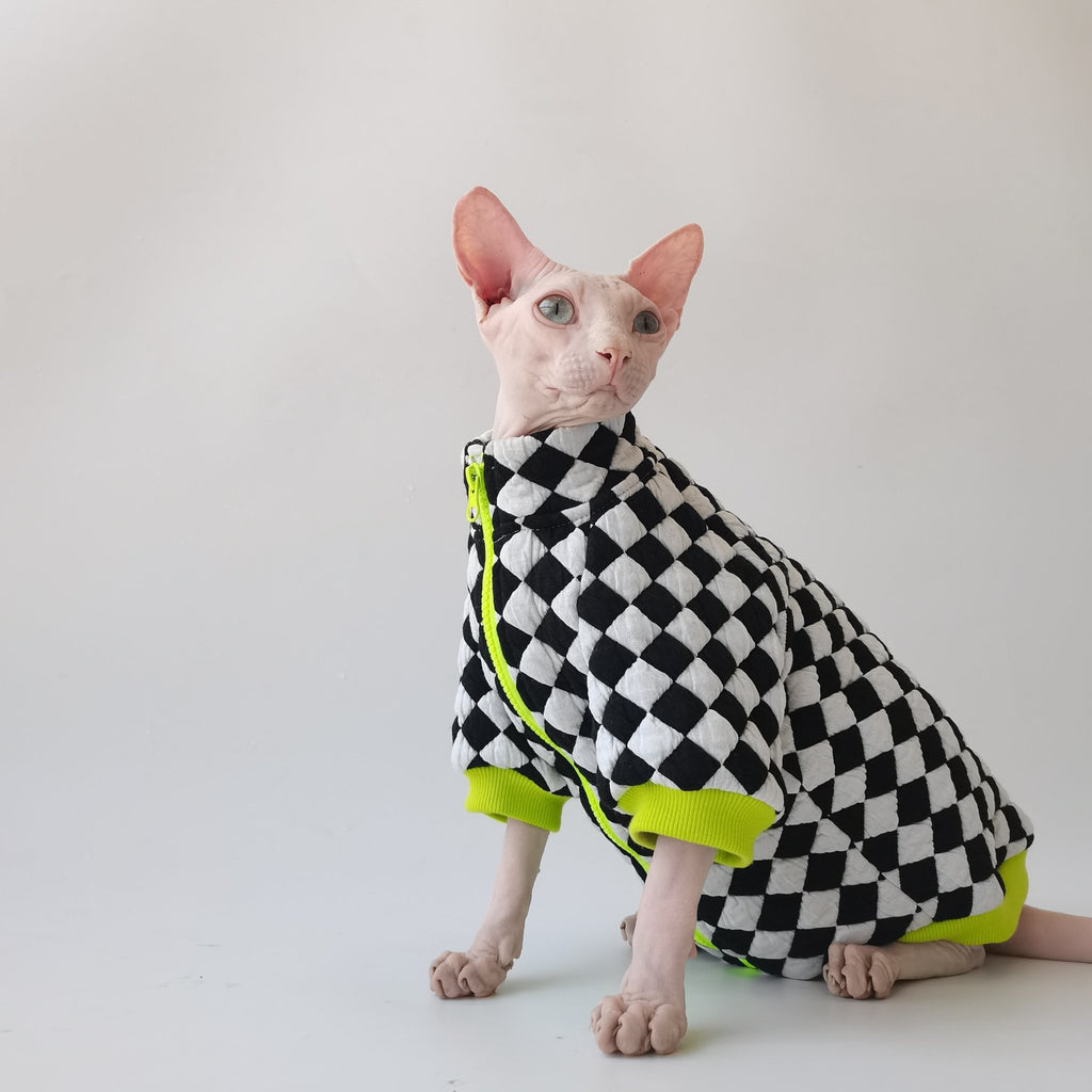 Sphynx Cat Clothes Cotton Padded Jacket Checker - PIKAPIKA