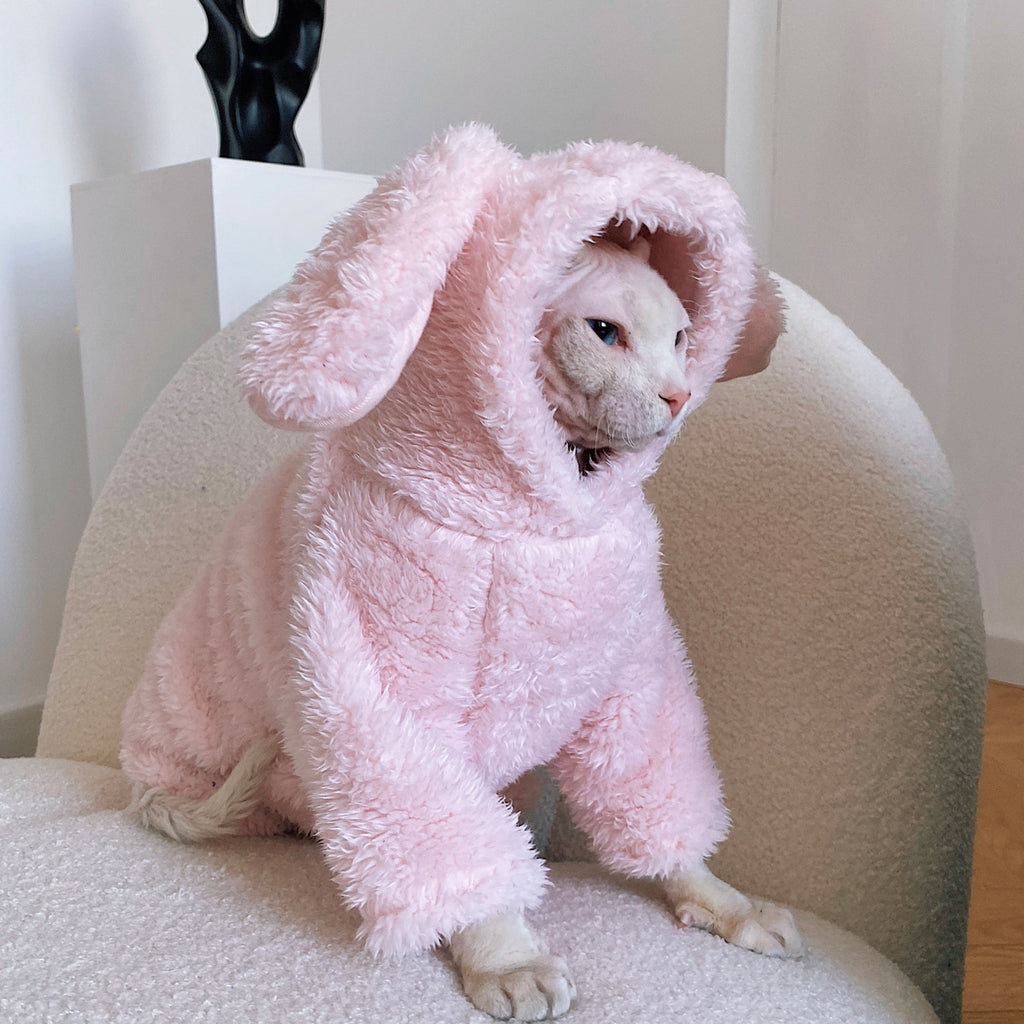 Sphynx Cat Clothes Cute Rabbit Fleece Hoodie Onesie - PIKAPIKA