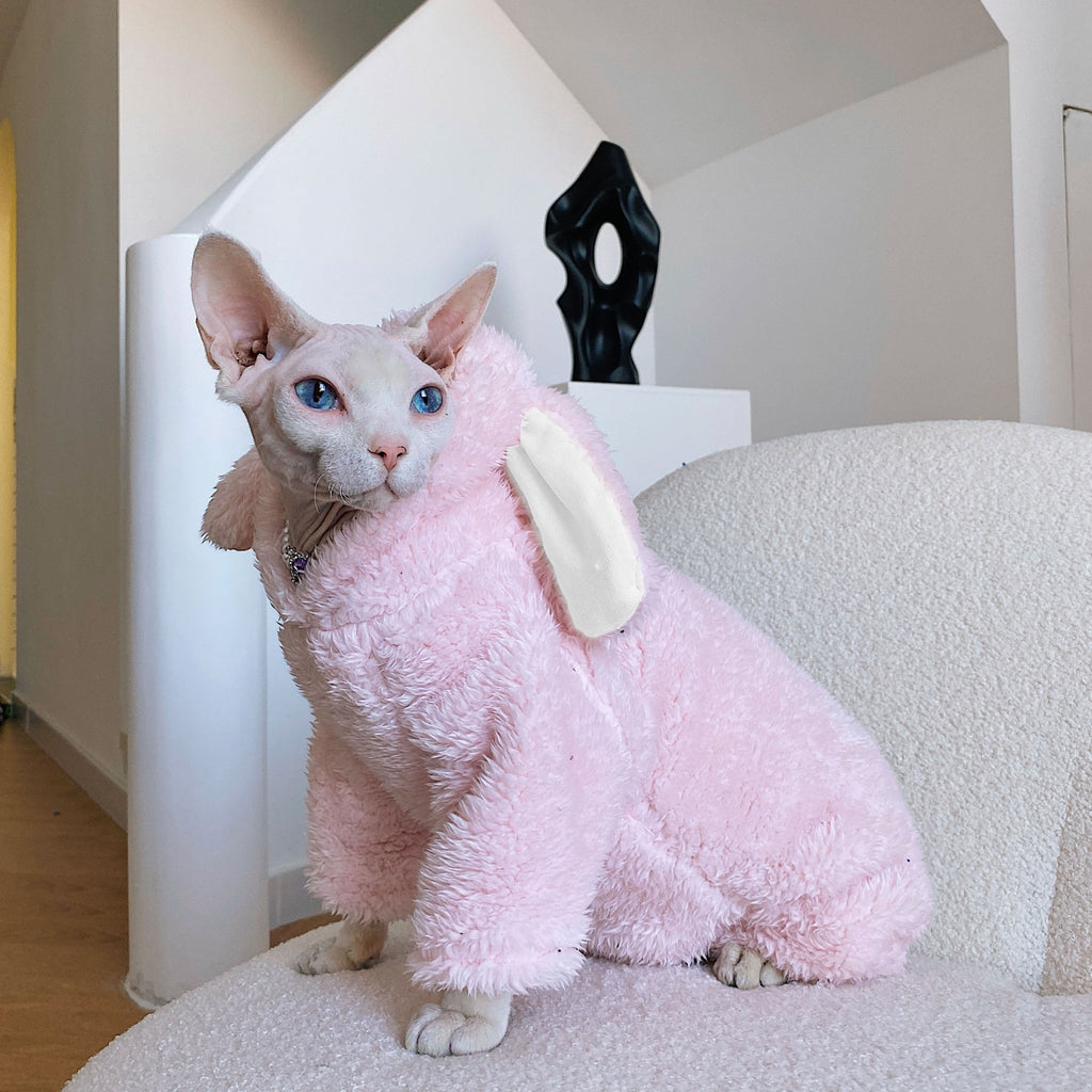 Sphynx Cat Clothes Cute Rabbit Fleece Hoodie Onesie - PIKAPIKA