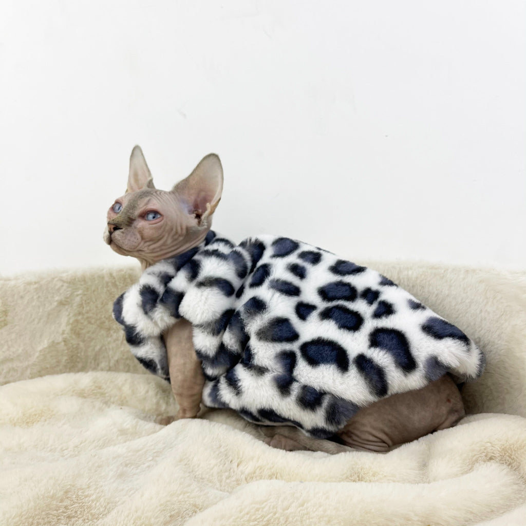 Sphynx Cat Clothes Faux Fur Leopard Print Coat Vest - PIKAPIKA