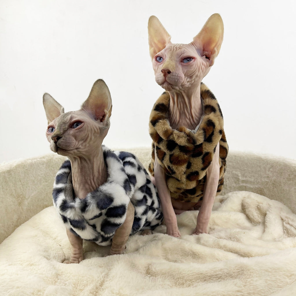 Sphynx Cat Clothes Faux Fur Leopard Print Coat Vest - PIKAPIKA