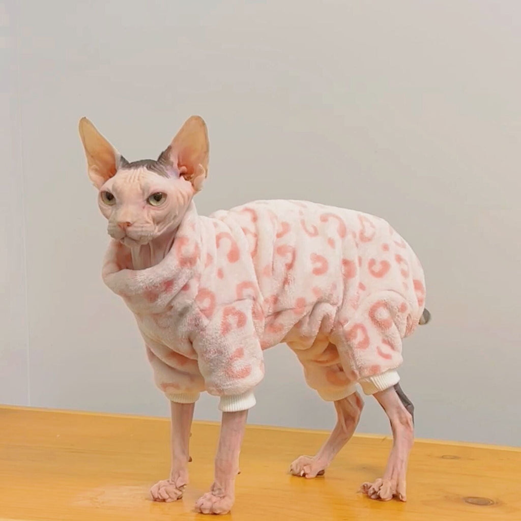 Sphynx Cat Clothes Fleece Leopard Onesie Cute Pajama - PIKAPIKA