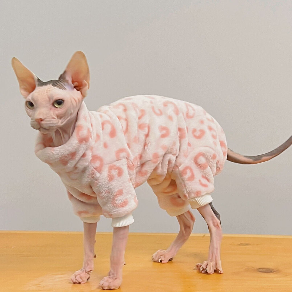 Sphynx Cat Clothes Fleece Leopard Onesie Cute Pajama - PIKAPIKA