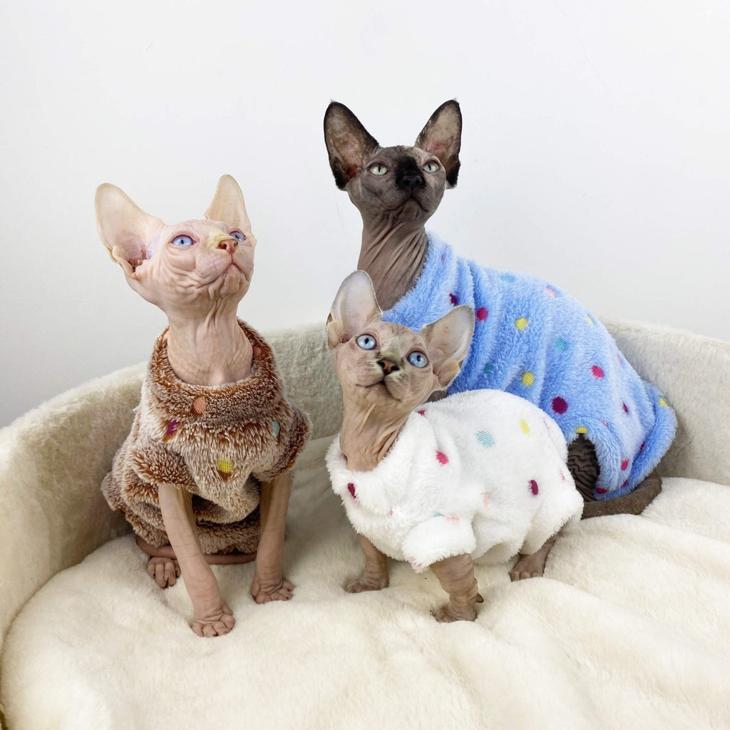 Sphynx Cat Clothes Fleece Sleeveless Onesie Dot Pajama - PIKAPIKA
