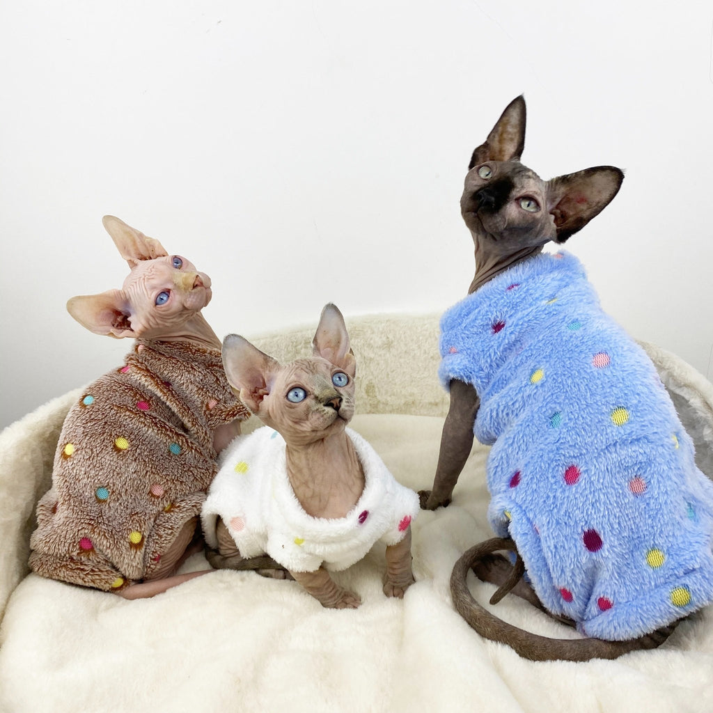 Sphynx Cat Clothes Fleece Sleeveless Onesie Dot Pajama - PIKAPIKA