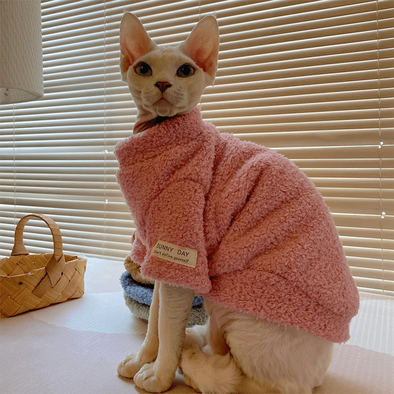 Sphynx Cat Clothes Fleece Sweatshirts Round Collar Pull over Hoodie - PIKAPIKA