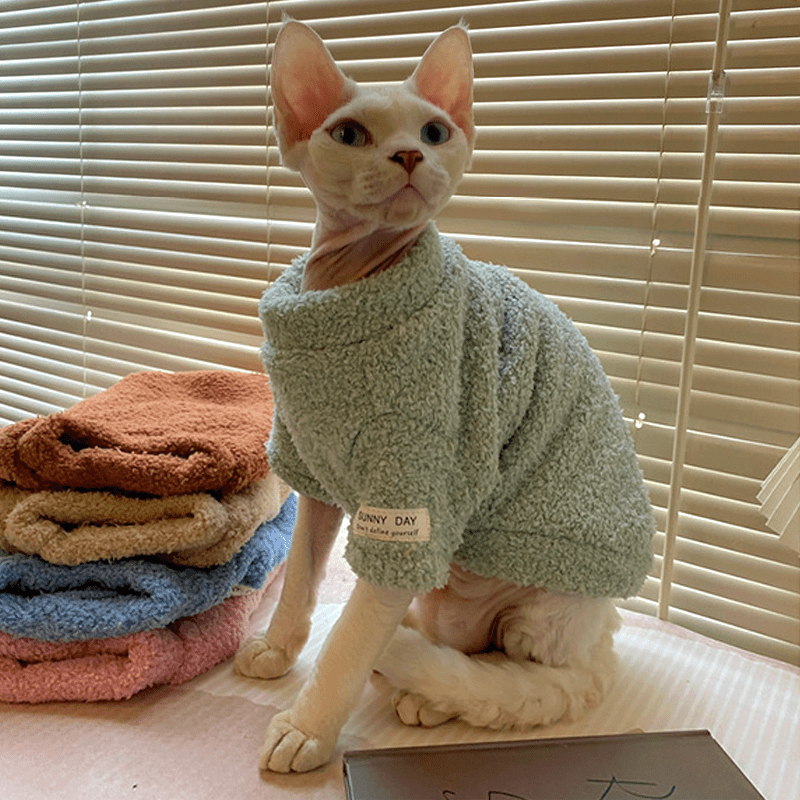 Sphynx Cat Clothes Fleece Sweatshirts Round Collar Pull over Hoodie - PIKAPIKA
