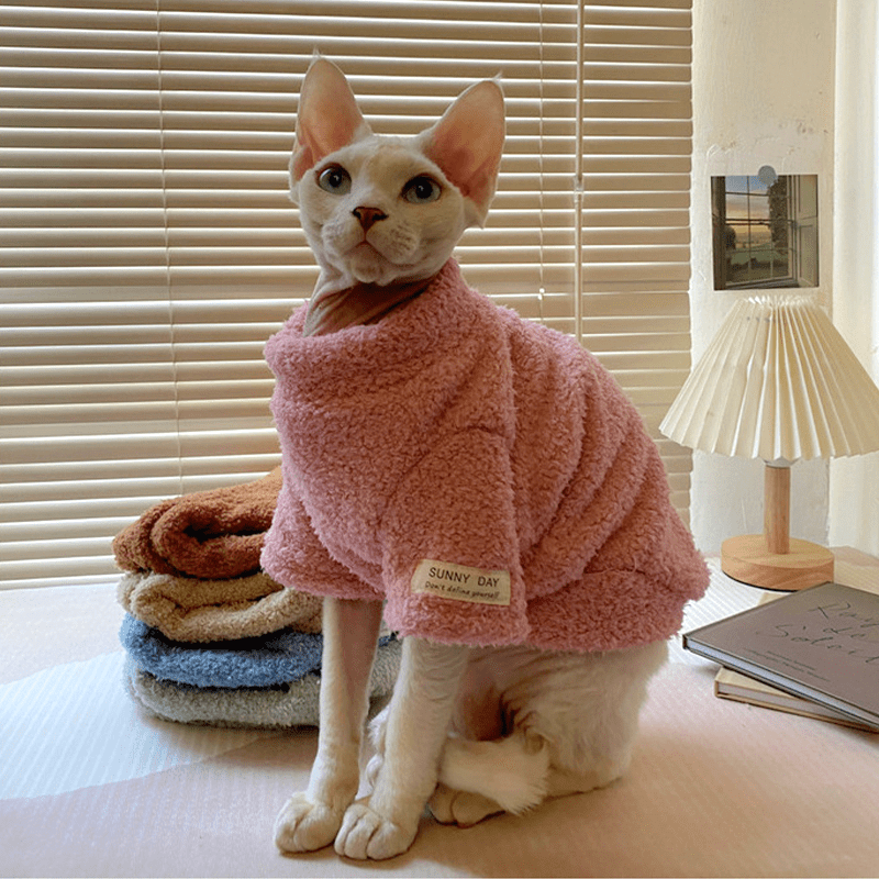 Sphynx Cat Clothes Fleece Sweatshirts Round Collar Pull over Hoodie - PIKAPIKA
