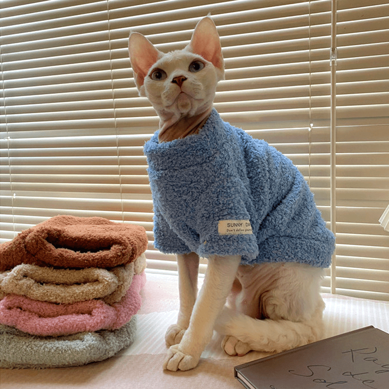 Sphynx Cat Clothes Fleece Sweatshirts Round Collar Pull over Hoodie - PIKAPIKA